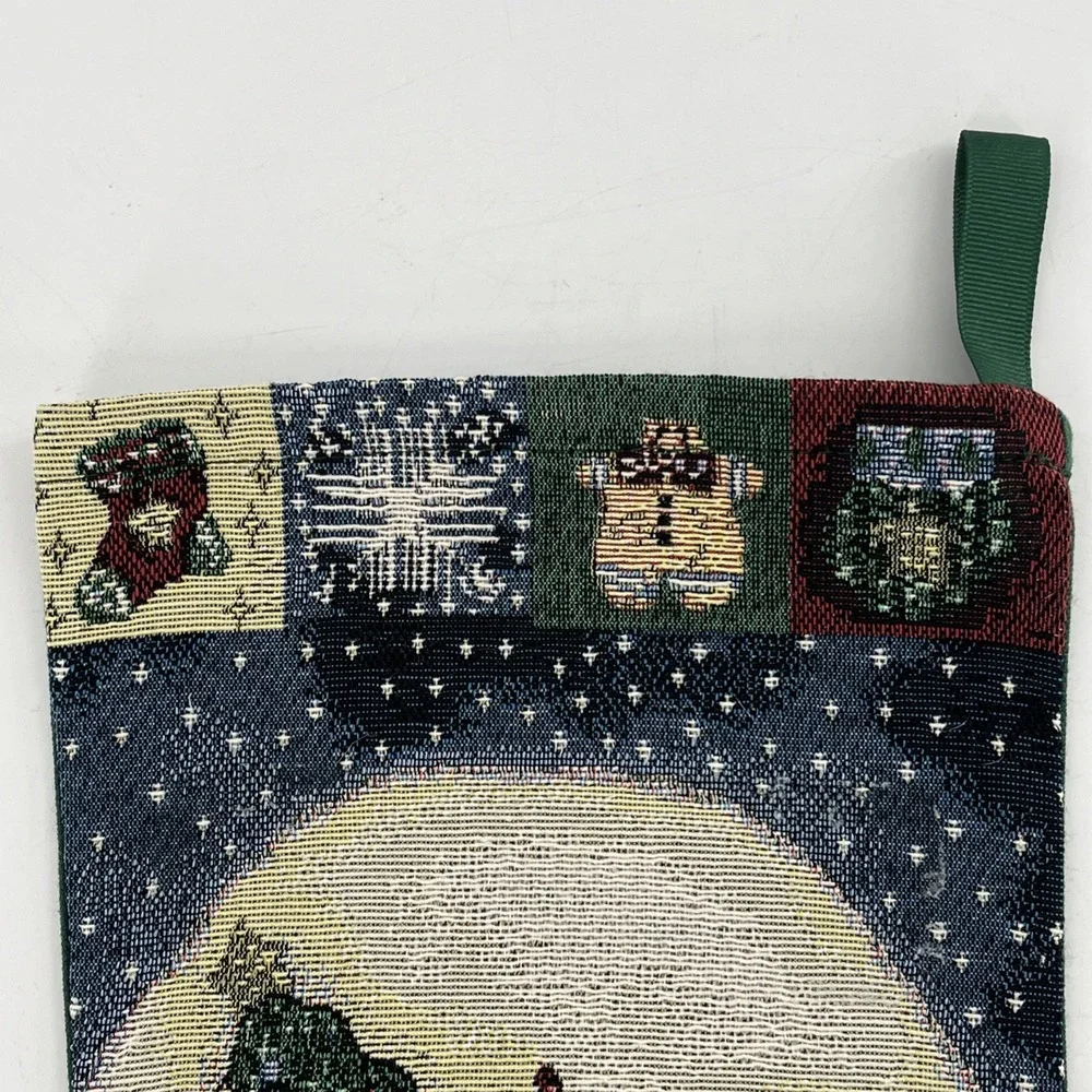 2 Vintage Tapestry Christmas Stockings Whimsy Retro Snowman Lights‎ Quilt 22